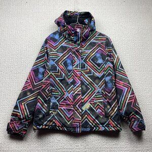 Y2K Roxy Snowboard 5K Silver Jacket Womens M Smoke Neon Party Trippy Color AOP